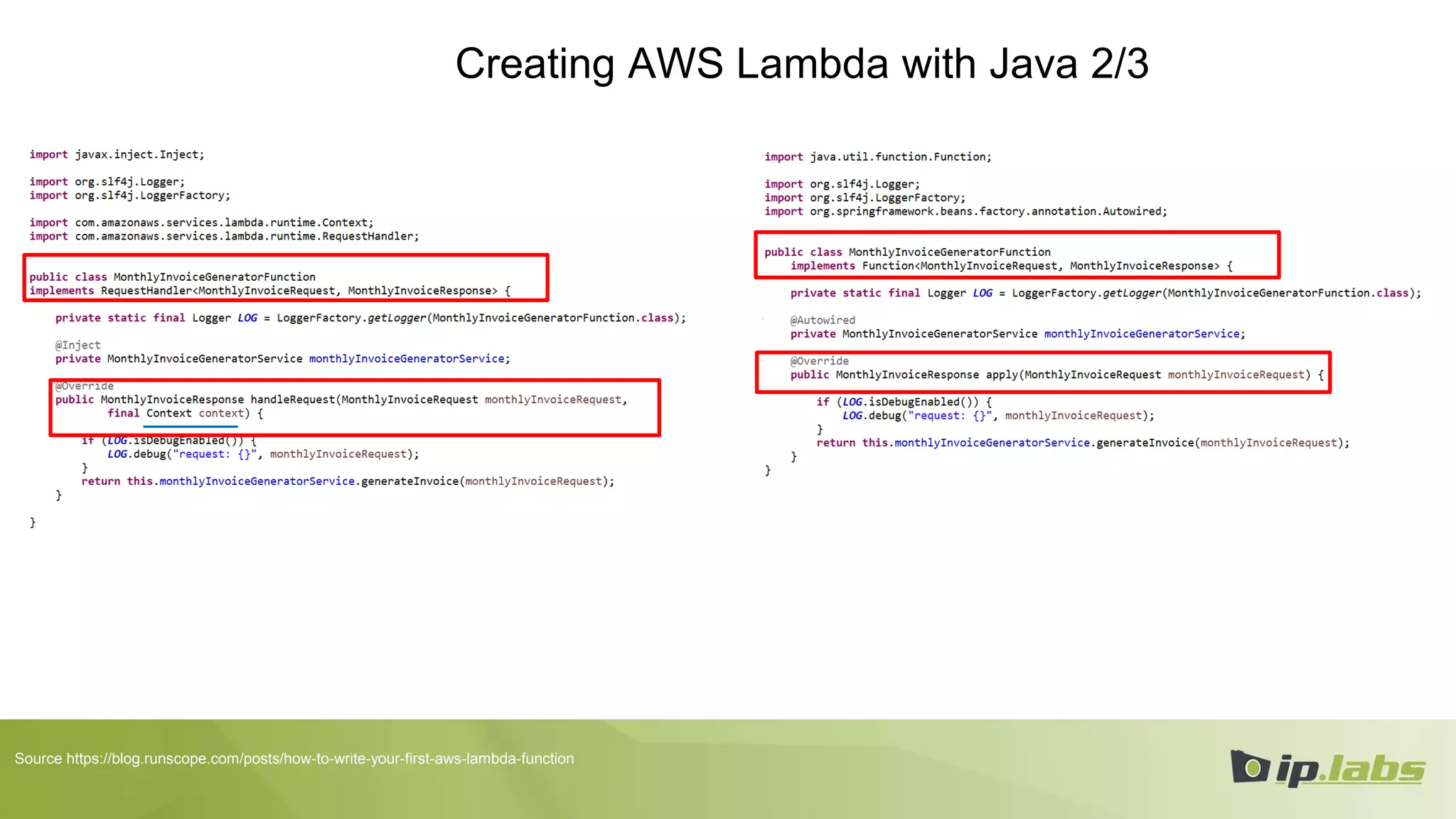 Creating AWS Lambda with Java 2/3
:
Source https://blog.runscope.com/posts/how-to-write-your-first-aws-lambda-function
 