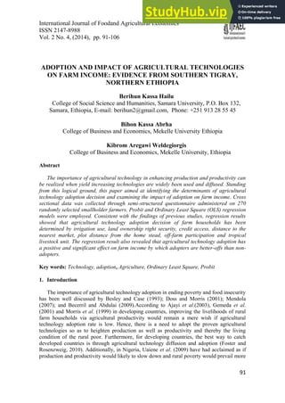 ADOPTION AND IMPACT OF AGRICULTURAL TECHNOLOGIES | PDF