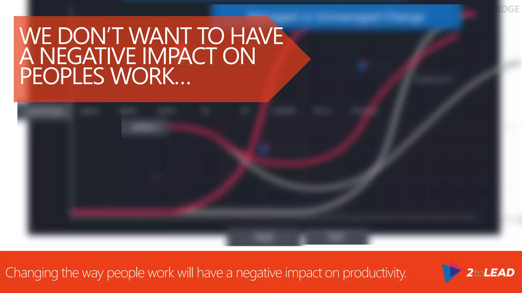 @RHARBRIDGE
Changing the way people work will have a negative impact on productivity.
WE DON’T WANT TO HAVE
A NEGATIVE IMPACT ON
PEOPLES WORK…
 
