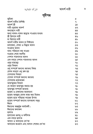 Av`k© bvix 3 
m~PxcÎ 
f~wgKv 5 
Av`k© bvixi ˆewkó¨ 7 
Av`k© ¯¿x 14 
bvix-cyi‡li Av`k© 37 
Kb¨viƒ‡c bvix 44 
Kb¨v jvjb-cvjb RvboevZ cvIqvi gva¨g 45 
¯¿x wnmv‡e bvix 46 
gv wnmv‡e bvix 48 
Av`k© bvixi Av`e ev wkóvPvi 50 
Pjv‡div, †kvqv I wb`ªvi Av`e 53 
LvIqvi Av`e 56 
Lv`¨ cwigv‡Y Kg LvIqv 59 
LIqvi †k‡l KiYxq 60 
†ckve cvqLvbvi Av`e 62 
GK bh‡i †ckve cvqLvbvi Av`e 65 
Ih~i gvnvZ¥¨ 70 
Ih~i weeiY 72 
Ih~ m¤ú‡K© Ab¨vb¨ ÁvZe¨ welq 73 
†hme Kvi‡Y Ih~ f½ nq 74 
†Mvm‡ji weeiY 75 
†Mvmj m¤ú‡K© Ab¨vb¨ ÁvZe¨ 76 
†Mvm‡ji cÖKvi‡f` 77 
Zvqv¤§y‡gi weeiY 77 
†h Kvi‡Y Zvqv¤§yg Ki‡Z nq 78 
Zvqv¤§yg m¤ú‡K© ÁvZe¨ 78 
nv‡qh I †bdv‡mi Av‡jvPbv 79 
nv‡qh Ae¯’vq †hme KvR Kiv wb‡la 79 
nv‡qh n‡Z cweÎZv jv‡fi Dcvq 79 
nv‡qh m¤ú‡K© Ab¨vb¨ gvmAvjv mg~n 81 
Cgvb 82 
Cgv‡bi Ašf— y©³ Kvh©vejx| 85 
Cgv‡bi djvdj 88 
QvjvZ 89 
Qvjv‡Zi ¸i“Z¡ I dhxjZ 91 
GK bh‡i QvjvZ 94 
Avhvb I Avhv‡bi †`vÔAv 97 
Avhv‡bi RIqve Ges Avhvb †k‡li †`vÔAv 97 
 