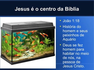 Jesus é o centro da Bíblia





João 1:18
História do
homem e seus
peixinhos de
Aquário
Deus se fez
homem para
habitar no meio
de nós, na
pessoa de
Jesus Cristo.

 