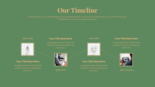 Bring to the table win-win survival strategies to ensure proactive domination. At the end of the day going forward, a new normal that has evolved
from generation X is on the runway heading towa solution.
Leverage agile framework provide robust
synopsis for high level on standard new
normal views..
Your Title Goes Here
2000-2005 2010-2015
2005-2010 2016-Until Now
Leverage agile framework provide robust
synopsis for high level on standard new
normal views..
Your Title Goes Here
Leverage agile framework provide robust
synopsis for high level on standard new
normal views..
Your Title Goes Here
Leverage agile framework provide robust
synopsis for high level on standard new
normal views..
Your Title Goes Here
 