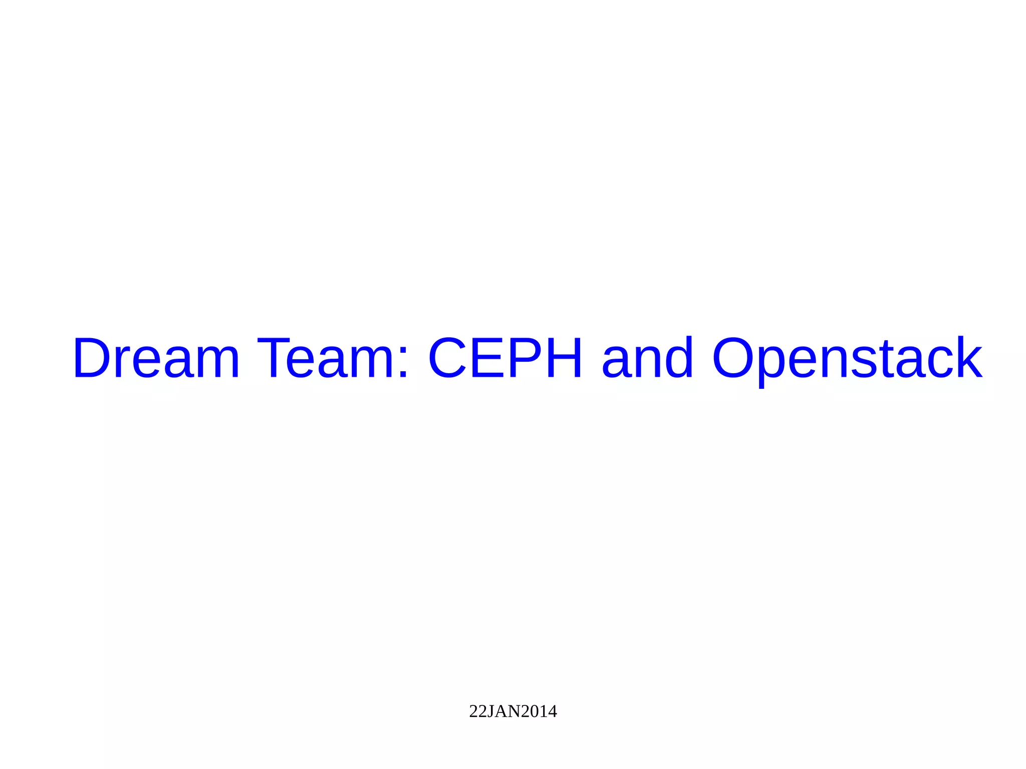 22JAN2014
Dream Team: CEPH and Openstack
 