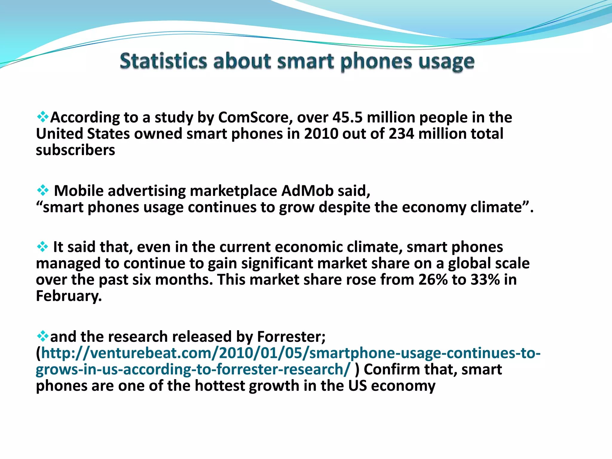Smart phones and feature phones may be thought of as handheld computers integrated with a mobile telephone, But while most feature phones are able to run applications based on platforms such as java ME, a smart phone usually allows the user to install and run more advanced applications.