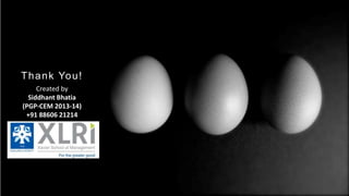 T h a n k Yo u !
Created by
Siddhant Bhatia
(PGP-CEM 2013-14)
+91 88606 21214

 