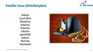 Prof Silvano Oliveira (Administração de Redes)
Família Linux (Distribuições)
25
Fedora
Linux Mint
Mandriva
Xubuntu
Kubuntu
Ubuntu
openSUSE
Debian
Red Hat
Slackware
 