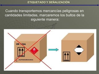 ETIQUETADO Y SEÑALIZACIÓN Cuando transportemos mercancías peligrosas en  cantidades limitadas, marcaremos los bultos de la  siguiente manera: 