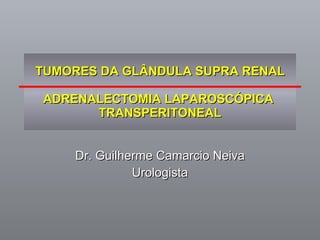 TUMORES DA GLÂNDULA SUPRA RENAL ADRENALECTOMIA LAPAROSCÓPICA  TRANSPERITONEAL Dr. Guilherme Camarcio Neiva Urologista 