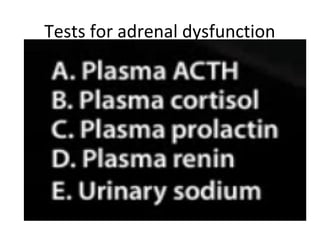 Tests for adrenal dysfunction
 