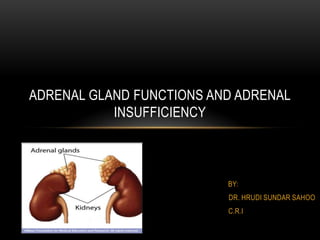 ADRENAL GLAND FUNCTIONS AND ADRENAL
           INSUFFICIENCY



                          BY:
                          DR. HRUDI SUNDAR SAHOO
                          C.R.I
 