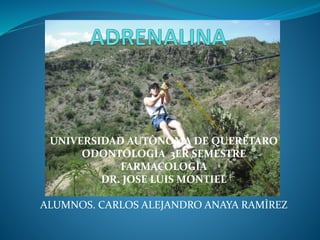 UNIVERSIDAD AUTÒNOMA DE QUERÈTARO 
ODONTOLOGÌA 3ER SEMESTRE 
FARMACOLOGÌA 
DR. JOSE LUIS MONTIEL 
ALUMNOS. CARLOS ALEJANDRO ANAYA RAMÌREZ 
 