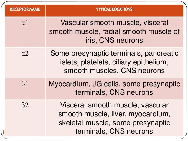 Adrenergic Receptors Chart