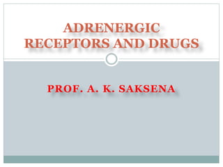 PROF. A. K. SAKSENA
ADRENERGIC
RECEPTORS AND DRUGS
 