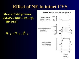 Effect of NE to intact CVS
Mean arterial pressure
(MAP) = DBP + 1/3 of (S
BP-DBP)
 ,  , 
 