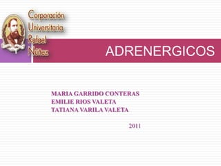 1                ADRENERGICOS

    MARIA GARRIDO CONTERAS
    EMILIE RIOS VALETA
    TATIANA VARILA VALETA

                       2011
 