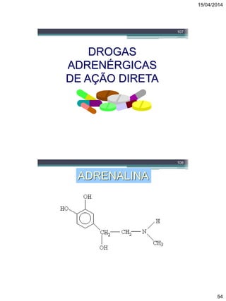 15/04/2014
54
107
DROGAS
ADRENÉRGICAS
DE AÇÃO DIRETA
108
ADRENALINA
 
