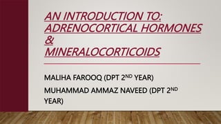 AN INTRODUCTION TO:
ADRENOCORTICAL HORMONES
&
MINERALOCORTICOIDS
MALIHA FAROOQ (DPT 2ND YEAR)
MUHAMMAD AMMAZ NAVEED (DPT 2ND
YEAR)
 
