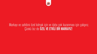 Markay› ve sahibini özel k›lmak için ve daha çok kazanmas› için çal›ﬂ›r›z.
Çünkü biz de ÖZEL VE ETK‹L‹ B‹R MARKAYIZ!
 