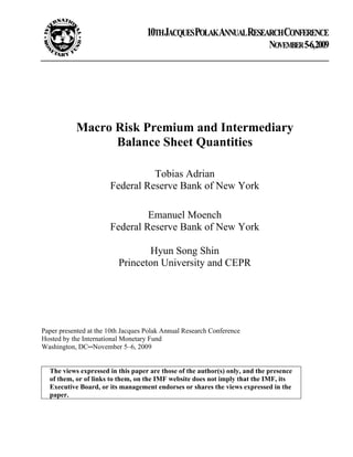 Macro Risk Premium and Intermediary Balance Sheet Quantities | PDF