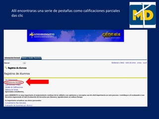 Allí encontraras una serie de pestañas como calificaciones parciales
das clic
 