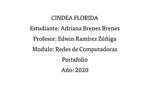 CINDEA FLORIDA
Estudiante: Adriana Brenes Brenes
Profesor: Edwin Ramírez Zúñiga
Modulo: Redes de Computadoras
Portafolio
Año: 2020
 