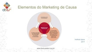 www.festivalabcr.org.br
Elementos do Marketing de Causa
Instituto Ipsos
2017
 