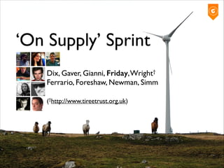 ‘On Supply’ Sprint
Dix, Gaver, Gianni, Friday, Wright† 
Ferrario, Foreshaw, Newman, Simm	

!

(†http://www.tireetrust.org.uk)

 