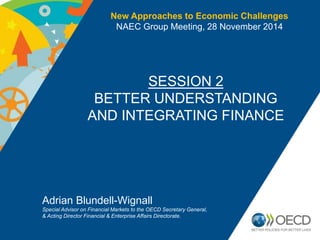 New Approaches to Economic Challenges 
NAEC Group Meeting, 28 November 2014 
SESSION 2 
BETTER UNDERSTANDING 
AND INTEGRATING FINANCE 
Adrian Blundell-Wignall 
Special Advisor on Financial Markets to the OECD Secretary General, 
& Acting Director Financial & Enterprise Affairs Directorate. 
 
