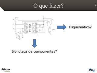 O que fazer? 5
Esquemático?
Biblioteca de componentes?
 