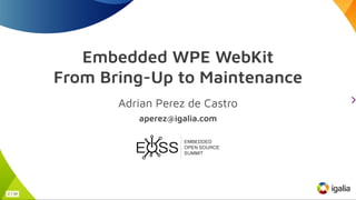 Embedded WPE WebKit
From Bring-Up to Maintenance
Adrian Perez de Castro
aperez@igalia.com
1 / 34
 
