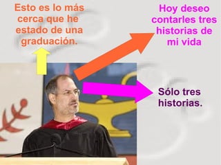 Esto es lo más cerca que he  estado de una graduación. Hoy deseo contarles tres historias de mi vida Sólo tres historias. 