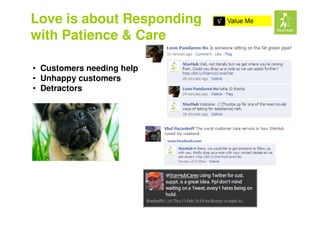 Love is about Responding
with Patience & Care

• Customers needing help
• Unhappy customers
• Detractors
 