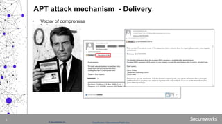 Classification: //Secureworks/Public Use:© SecureWorks, Inc.
6
• Vector of compromise
APT attack mechanism - Delivery
 