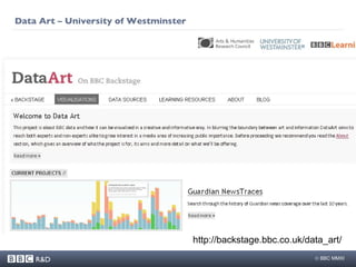 Data Art – University of Westminster http://backstage.bbc.co.uk/data_art/ 