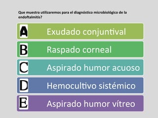 Que muestra utilizaremos para el diagnóstico microbiológico de la
endoftalmitis?
 