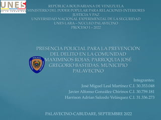 {
REPÚBLICA BOLIVARIANA DE VENEZUELA
MINISTERIO DEL PODER POPULAR PARA RELACIONES INTERIORES
JUSTICIA Y PAZ
UNIVERSIDAD NA...