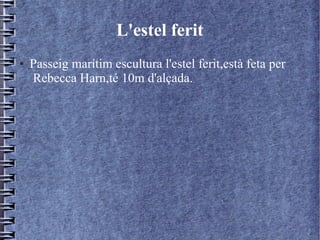 L'estel ferit
● Passeig marítim escultura l'estel ferit,està feta per
Rebecca Harn,té 10m d'alçada.
 
