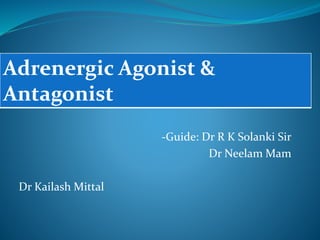 Adrenergic Agonist &
Antagonist
-Guide: Dr R K Solanki Sir
Dr Neelam Mam
Dr Kailash Mittal
 