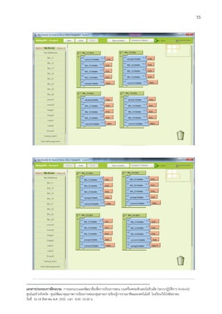 55




--------------------------------------------------------------------------------------------------------------------------
เอกสารประกอบการฝกอบรม การออกแบบและพัฒนาสื่อเพือการเรียนการสอน บนเครื่องคอมพิวเตอรแท็บเล็ต (ระบบปฏิบัตการ Android)
                                                                       ่                                                   ิ
ศูนยแมขายจังหวัด : ศูนยพัฒนาคุณภาพการเรียนการสอนกลุมสาระการเรียนรูการงานอาชีพและเทคโนโลยี โรงเรียนวังโปงพิทยาคม
                                                                                          
วันที่ 16-18 สิงหาคม พ.ศ. 2555 เวลา 8.00 -16.00 น
 