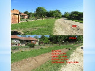 PRE
POSLE
4.KANAL
DUZINA: 11m
SIRINA: 0.95m
DUBINA: 0.35m
ZAPREMINA: 3.66 kubika
 