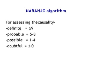 Naranjo Algorithm Adverse Drug Reaction and Pharmacovigilance | PDF