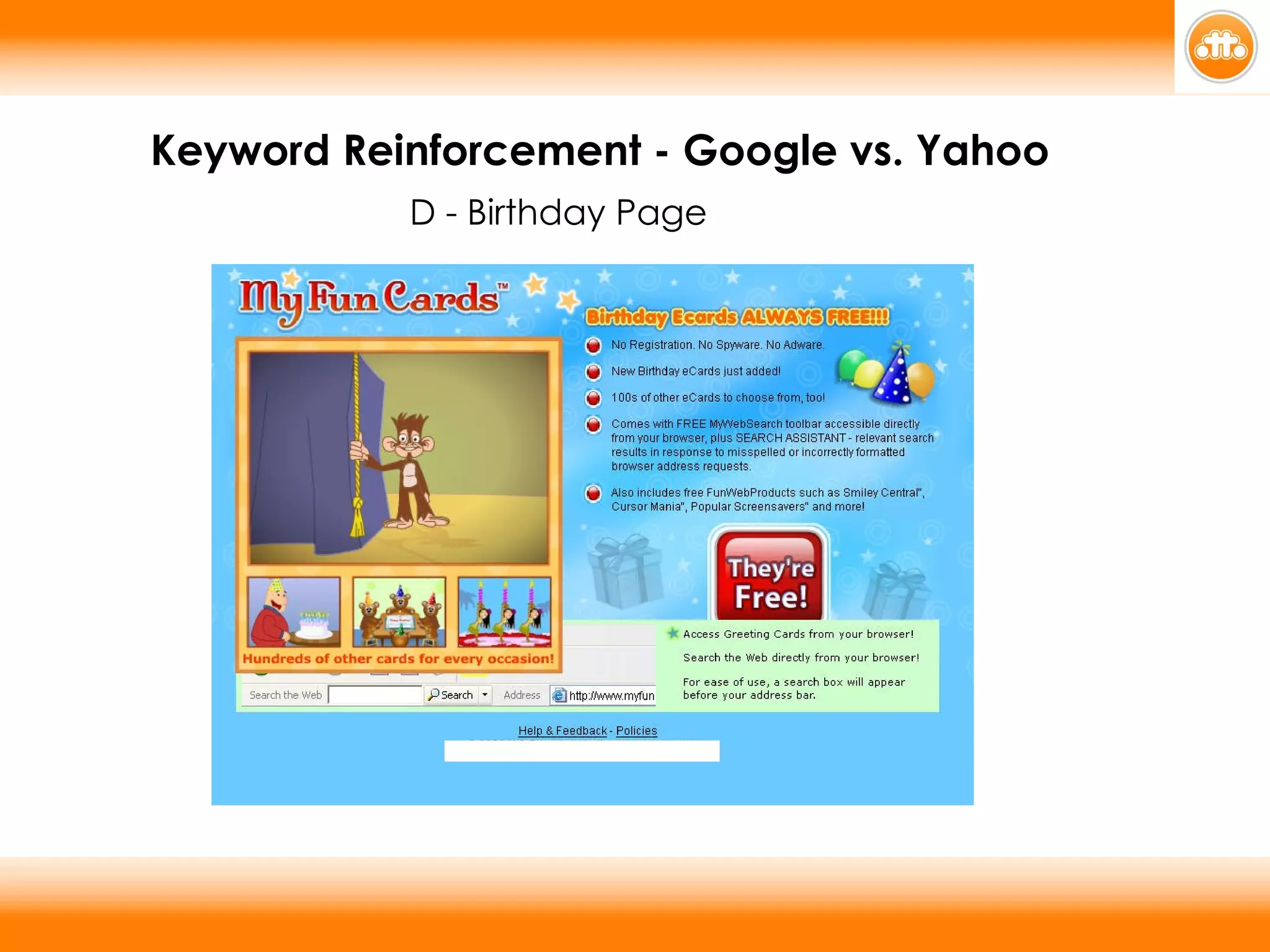 Keyword Reinforcement - Google vs. Yahoo D - Birthday Page 