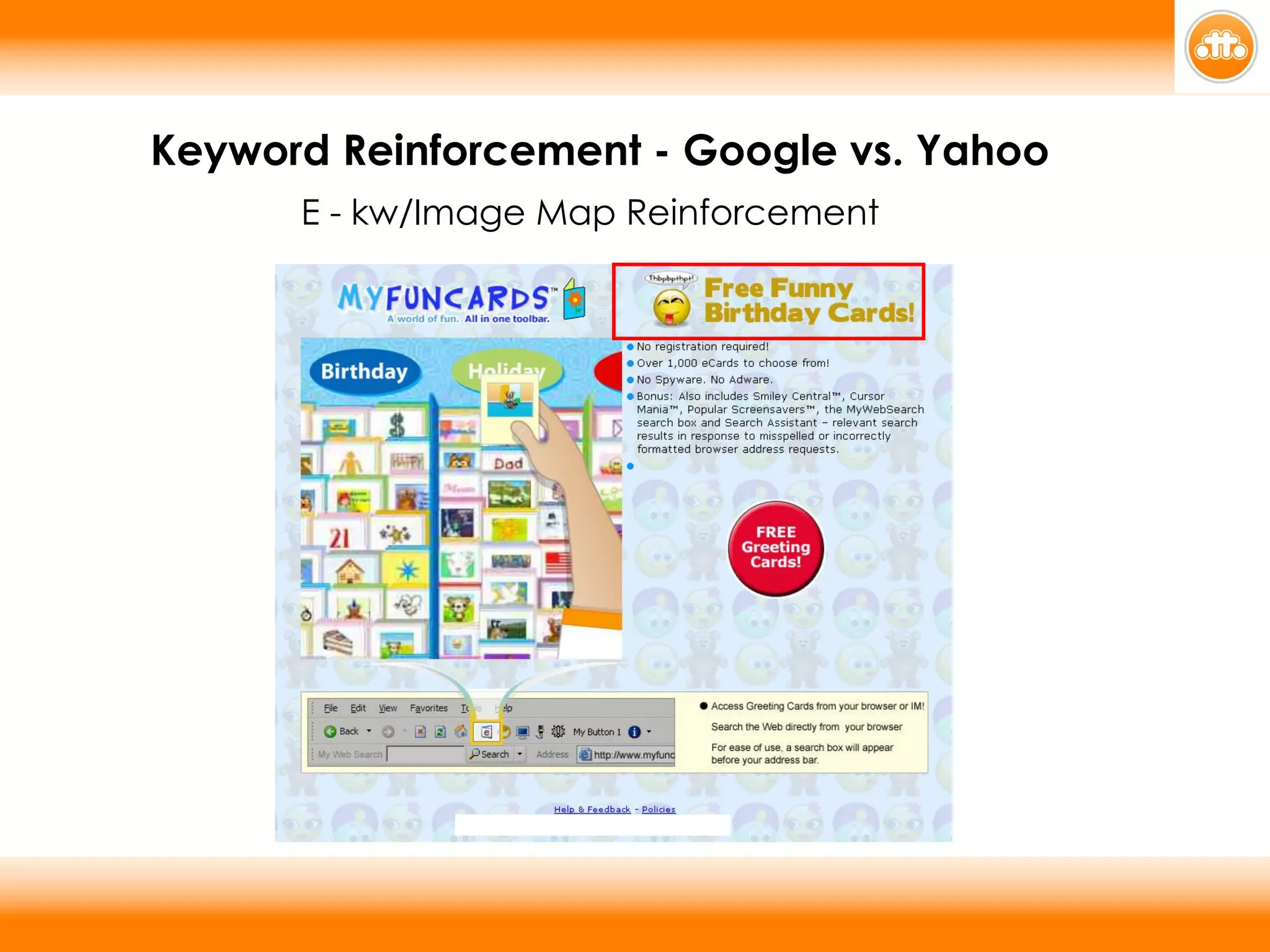 Keyword Reinforcement - Google vs. Yahoo E - kw/Image Map Reinforcement 