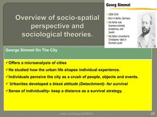 urban sociology (ADS605) 24
George Simmel On The City
Offers a microanalysis of cities
He studied how the urban life sha...
