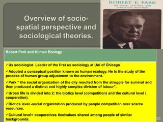 urban sociology (ADS605) 25
Robert Park and Human Ecology
Us sociologist. Leader of the first us sociology at Uni of Chic...