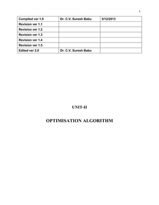 1

Compiled ver 1.0

Dr. C.V. Suresh Babu

5/12/2013

Revision ver 1.1
Revision ver 1.2
Revision ver 1.3
Revision ver 1.4
Revision ver 1.5
Edited ver 2.0

Dr. C.V. Suresh Babu

UNIT-II

OPTIMISATION ALGORITHM

 
