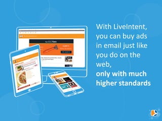 With LiveIntent,
you can buy ads
in email just like
you do on the
web,
only with much
higher standards
 