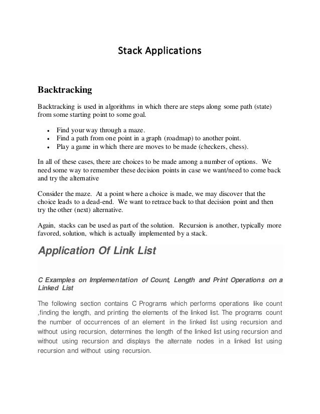 Application of Stack, Link list , and Queue in Programming
