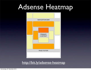 Adsense Heatmap




                                 http://bit.ly/adsense-heatmap
Donnerstag, 25. November 2010
 