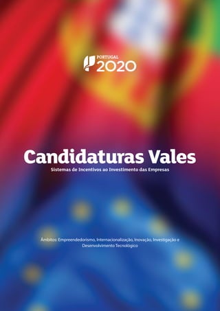 Candidaturas Vales
Âmbitos: Empreendedorismo, Internacionalização, Inovação, Investigação e
Desenvolvimento Tecnológico
Sistemas de Incentivos ao Investimento das Empresas
 
